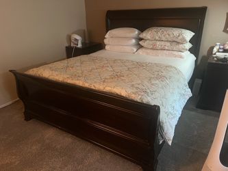 Wood sleigh bed frame for CalKing Matress