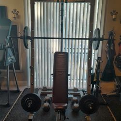 Weight Rack Cage & Cable Pulley Home Gym Set PLUS 520 Total Pounds Of Iron Weight Plates & Iron Cast Dumbbells > $500.00 Or First Best Offer