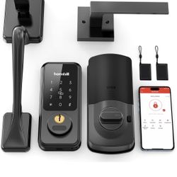 Keyless Entry Door Lock with Handles, Hornbill Smart Front Door Lock Set, Alexa Front Exterior Door Set, Digital Touchscreen via Bluetooth APP/Keyfob/