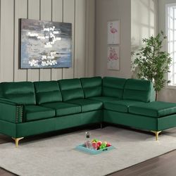 Vogue Velvet Sectional Sofa Green

