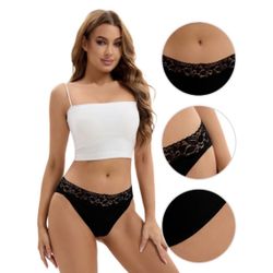 New Women’s Medium Black Hi-Cut Lace Trim Mid-Waisted Panties Underwear