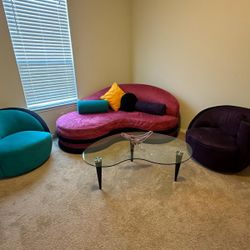 Magenta Postmodern Mauve Cloud Sofa Set with Teal and Purple Contemporary Mauve Swivel Accent Chair