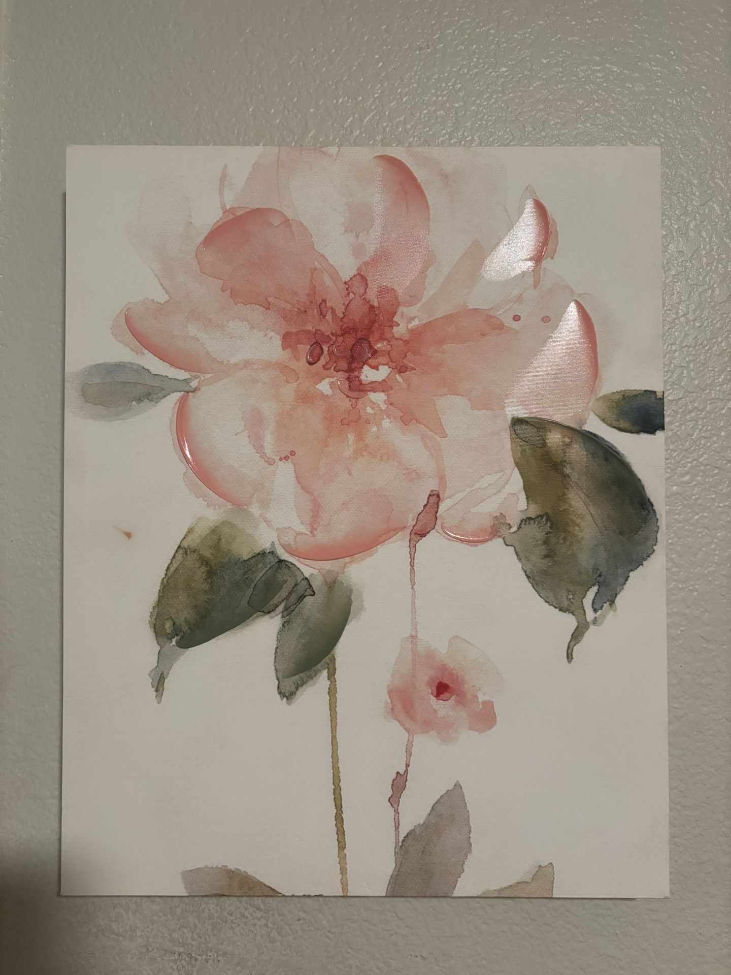 Watercolor-Style Floral Canvas Wall Art – Pink & Green – 12”x16”