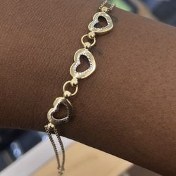 14K Two-Tone Heart Link Bracelet – Adjustable