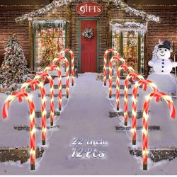 COOLWUFAN 22" Christmas Candy Cane Pathway Markers, Set of 12 Pack, Indoor and Outdoor Christmas Decorations, with 60 Warm Lights