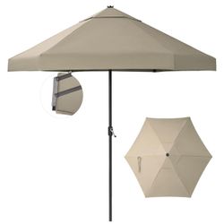 Brand New In The Box- CROWN SHADES 9 Ft Patio Umbrella with Auto-Tilt & Olefin Fabric - Patented 90° Edge Connection Windproof Outdoor Umbrella for Ta
