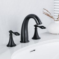Matte Black Bathroom Sink Faucet 3 Hole, 2 Handles Widespread Bathroom Faucet