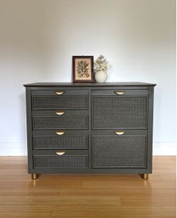 Deep Green Wicker Storage Cabinet