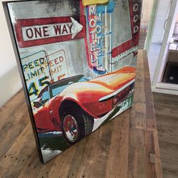 Motorcycle/Mustang/Corvette car vehicle retro art themed high-quality and heavy canvas prints (27” x 27” x 2”) from ZGallerie. 
