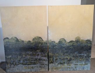 Set of 2 Abstract Landscape Canvas Paintings