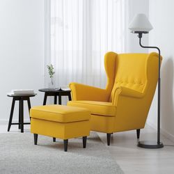 Ikea Strandmond  Wing chair, Skiftebo yellow + Ottoman