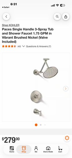Shop KOHLER Paces Single Handle 3-Spray Tub and Shower Faucet 1.75 GPM in Vibrant Brushed Nickel (Valve Included) * ****