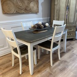 Solid Wood Rustic Look Dining Table + 4 Chairs
