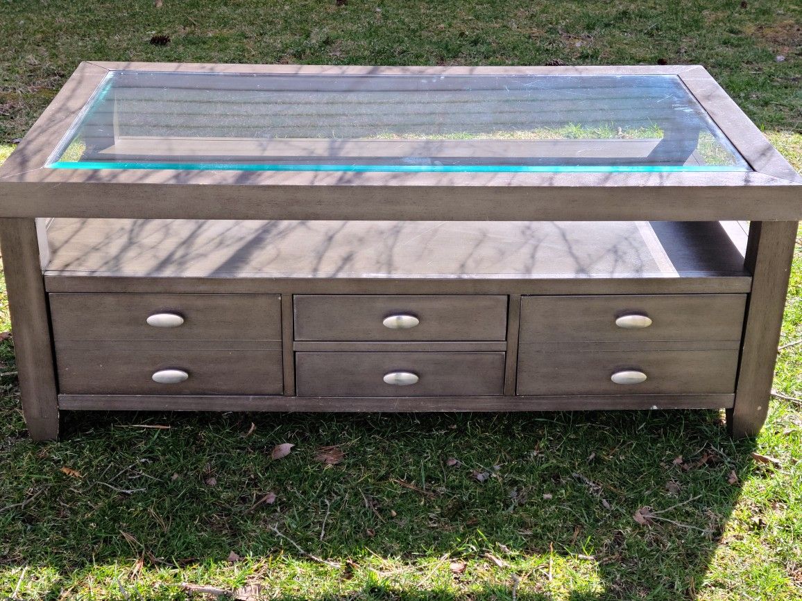 Glass Top Coffee Table With Dual-Side Drawers