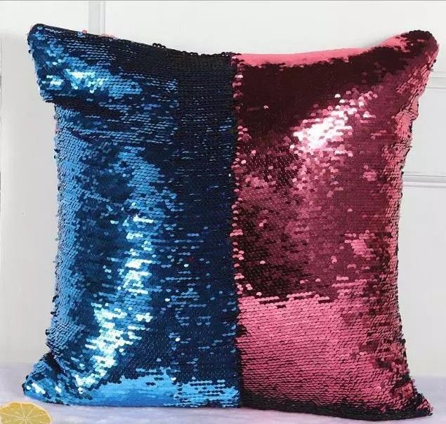 Blue & Pink Reversible Sequence Shimmery Mermaid Pillow Cushion, 10.5" Square