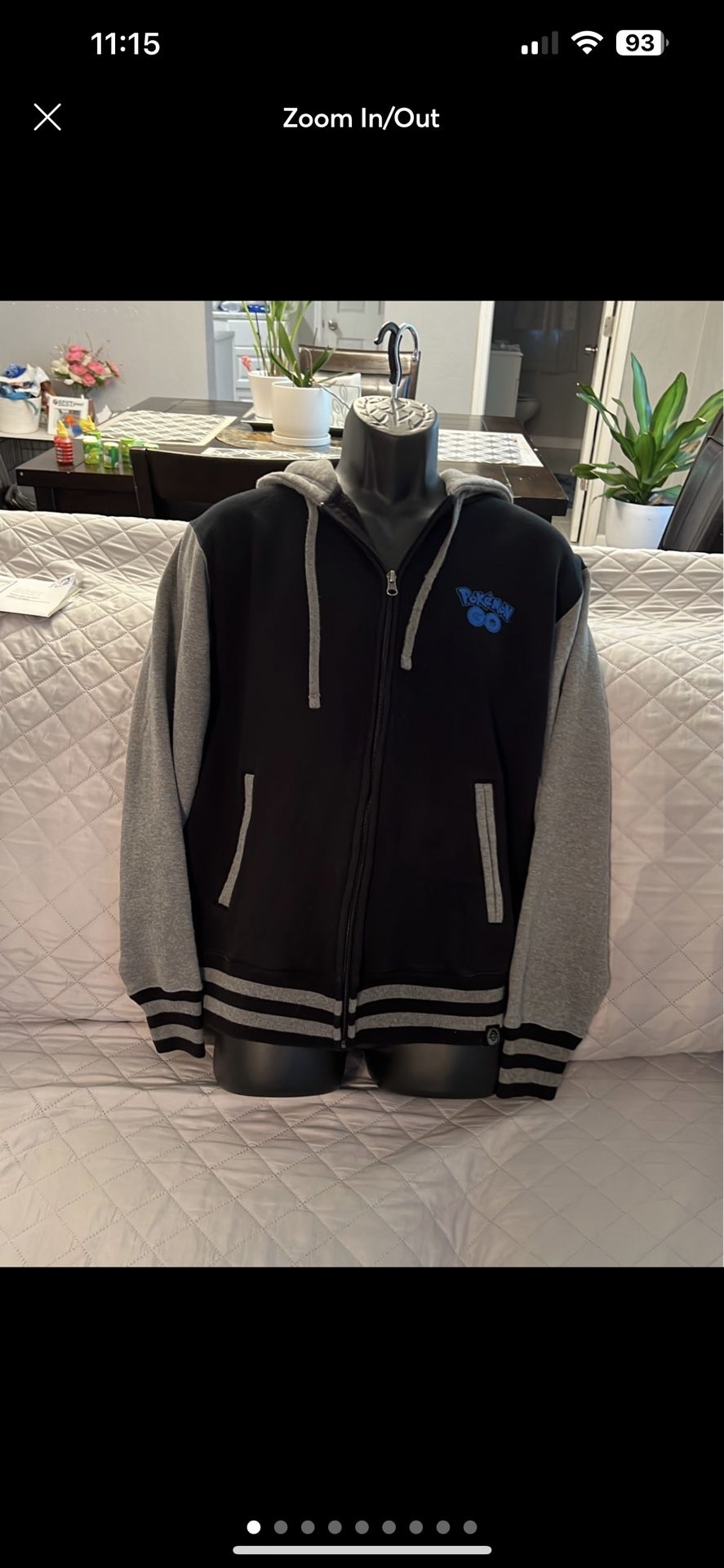 Pokemon Center Go Team Mystic Gray Black & Blue Zip up Hoodie jacket size M