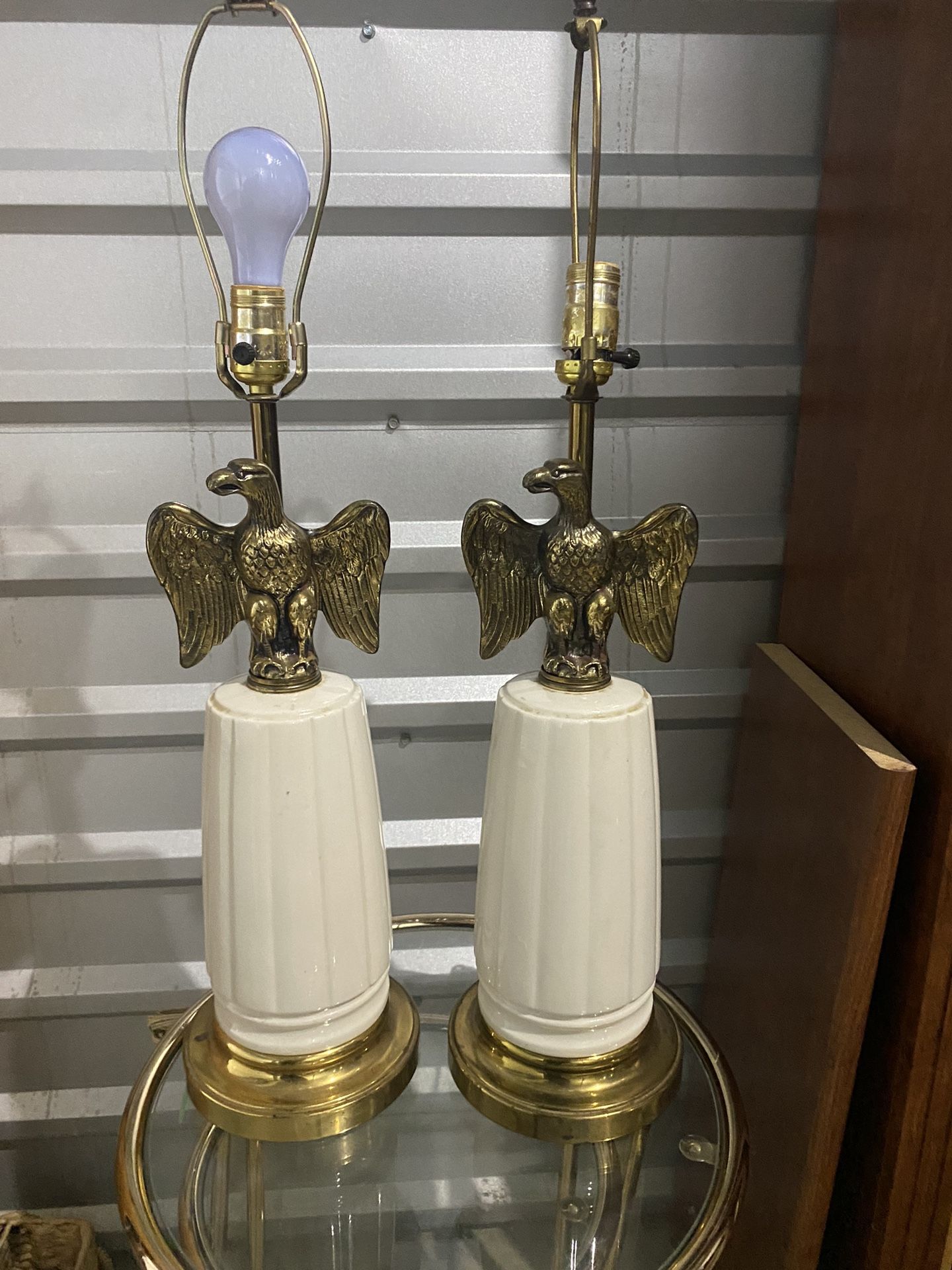 Pair Of Vintage Brass Eagle Lamps