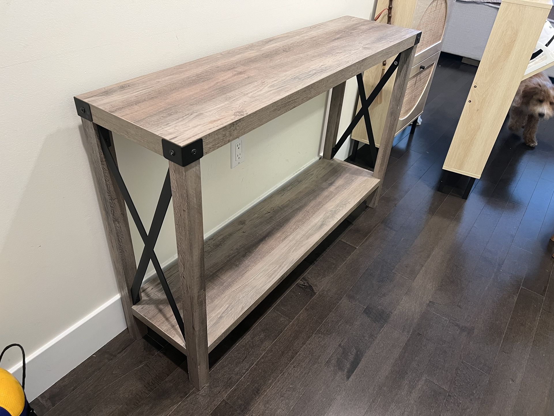 Wood Iron Console Side Table Shelf
