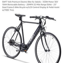 Swft Electric Bike, Lightly Used, 19.8 MPH Max, Battery Works For 32 Miles On One Charge 