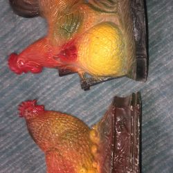 Two Metal Rooster Door Stops Or Decor  $17