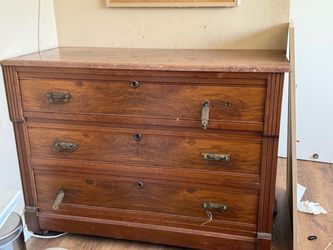 Walnut vintage bedside table and dresser  with marble top