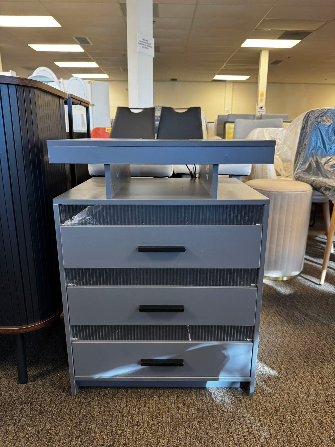 Nightstand with Wireless Charging Station and LED Lights,Modern Bedside Tables,Night Stand with 2 Transparent Drawers and Open Compartments,Bedroom Fu