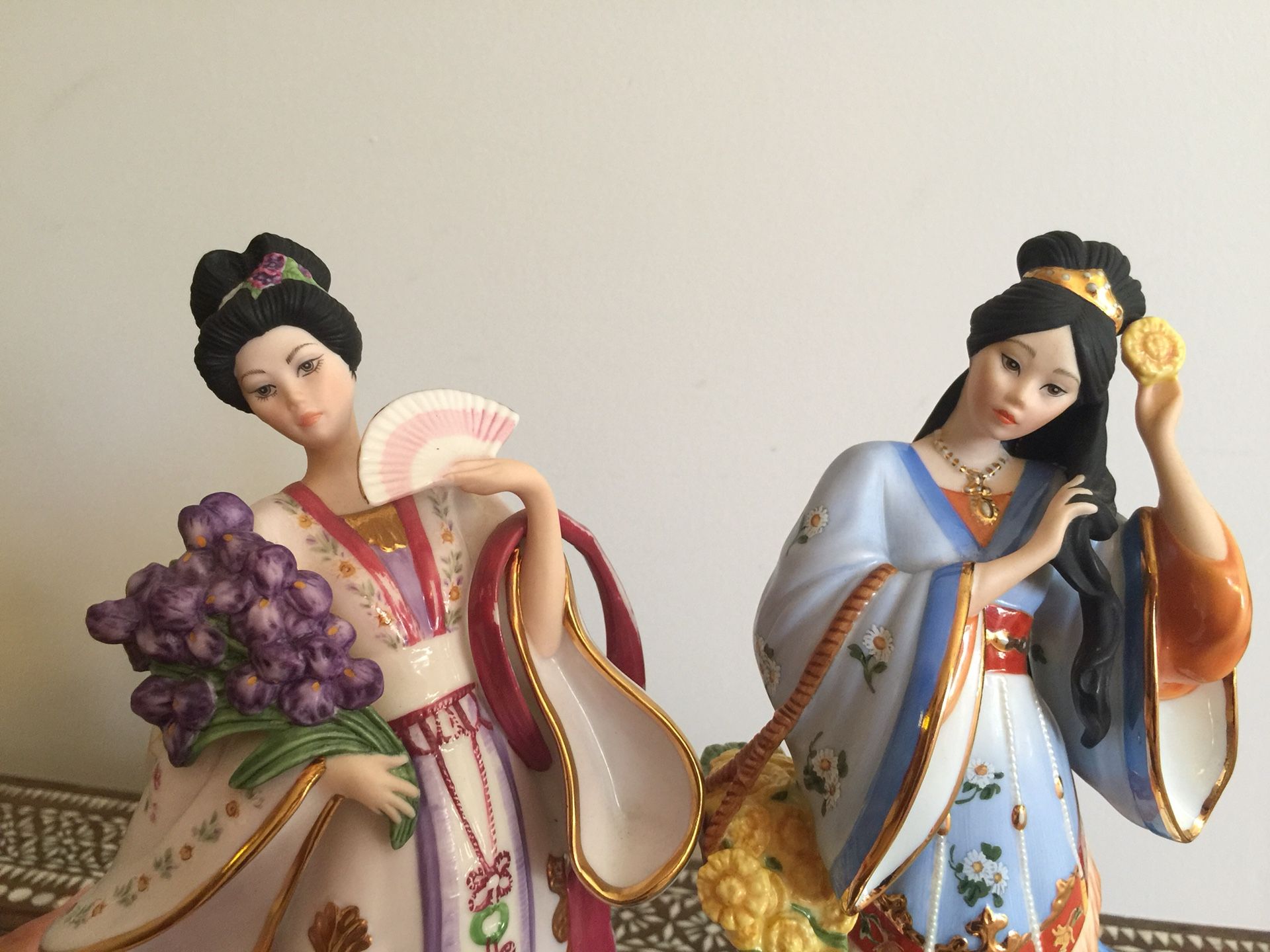 The Danbury Mint "The Iris Princess" Figurine Lena Lui Oriental Fan Porcelain/ The Chrysanthemums Princess