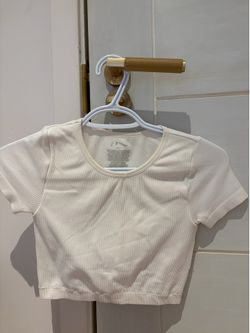 White Ribbed Baby Tee Crop Top Size Small