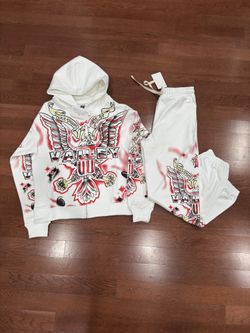 White Vale Flag Zip Up Hoodie and Pants Set