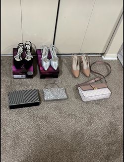 Brand new name brand bundle of woman’s heels and matching clutch full details in photo gallery pickup Gaithersburg md20877