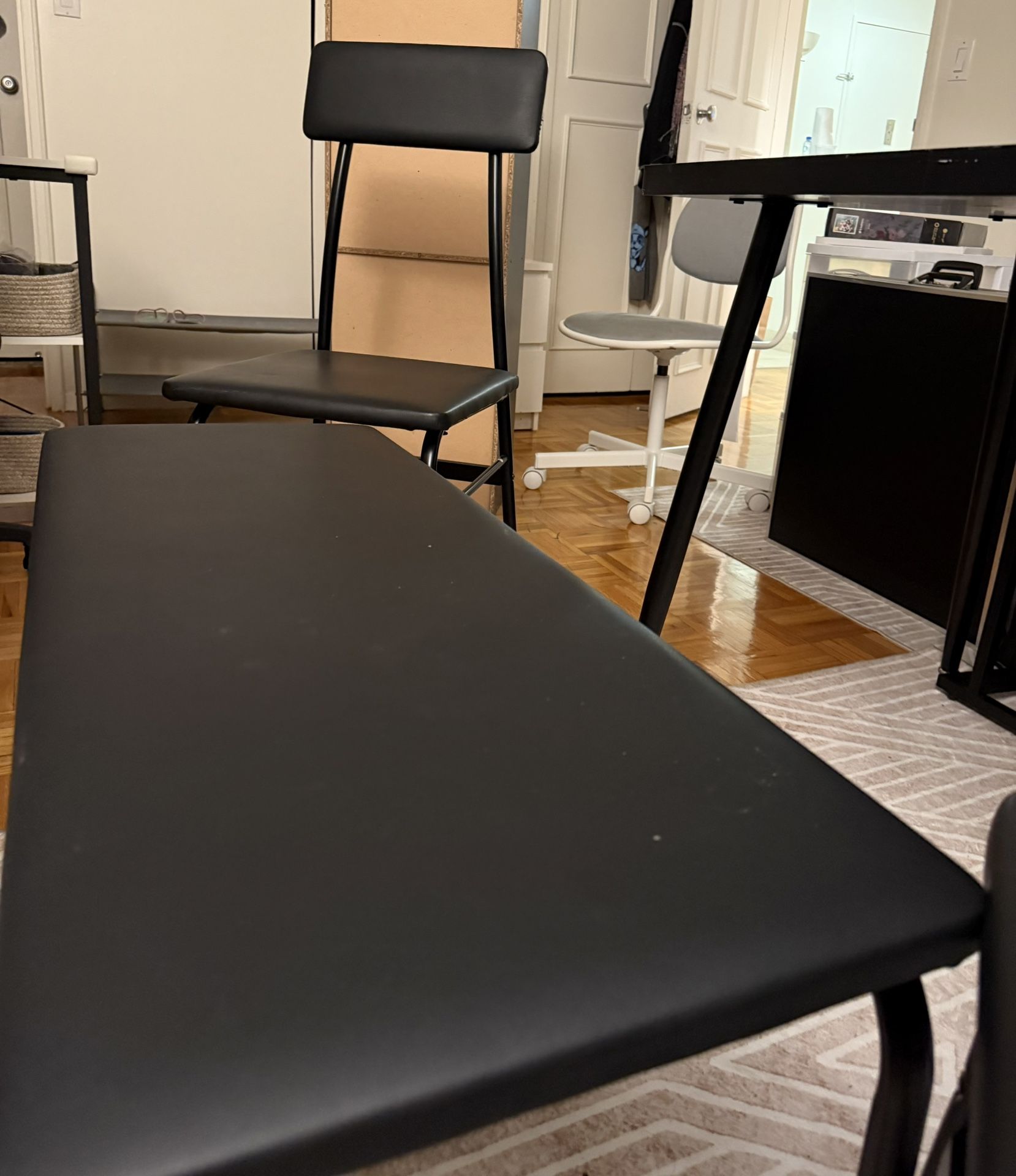 Black Leather Seating Set – 2 Chairs + 1 Bench – $35 – Brookline Pickup