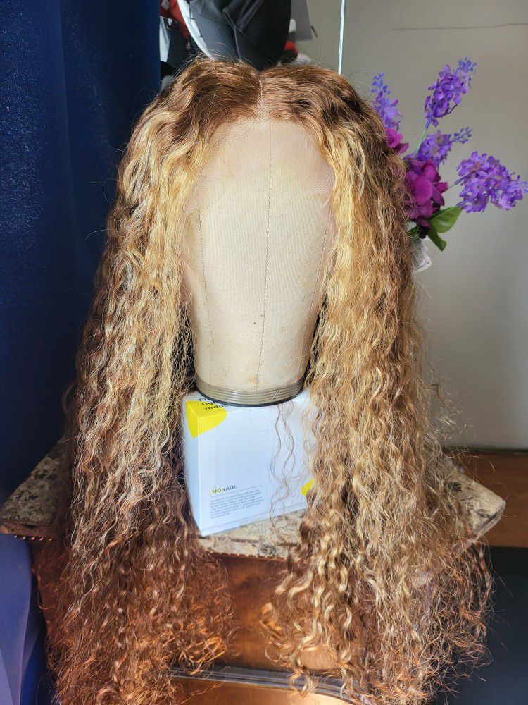26in Human Hair Highlight Blonde 13x6 Full Frontal Wig 180% Density 