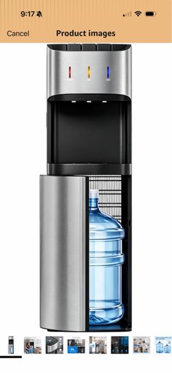 Bottom Loading Water Cooler Dispenser, Satin Silver 3-5 Gallon Bottles, 3 Temperature - Hot, Cold & Room Water, Child Lock, Ideal for Home & Office