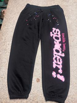 Black and pink Sp5der sweatpants