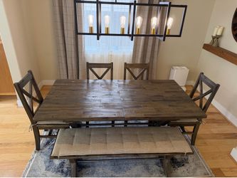 Solid Wood Extendable Dining Table Set – 6 Pieces (Table, Bench & 4 Chairs)