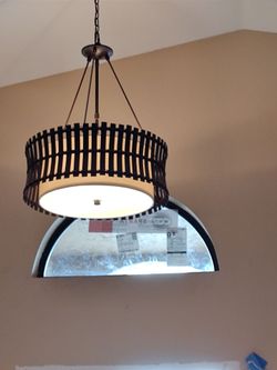 FARMHOUSE STYLE DRUM FIXTURE W/LINEN INTERIOR