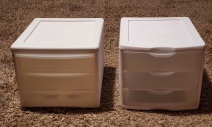 (2) Sterilite desktop size 3-drawer heavy duty plastic storage containers