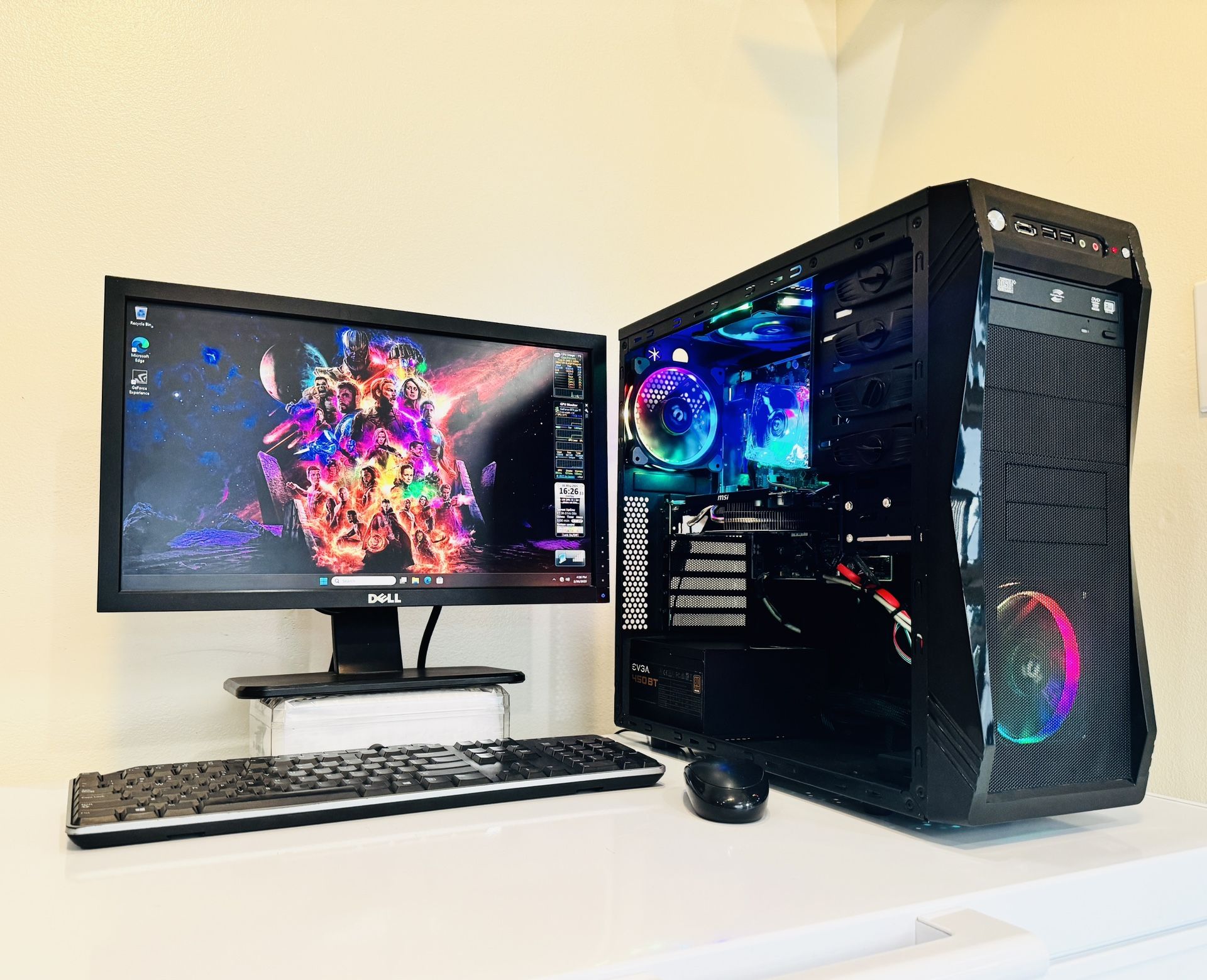 HP Starter Gaming PC 4 Core I5 @ 3,1 GHz. Nvidia GTX550TI. 128G SSD/ 1T HDD, 8G RAM. WIFI. Bluetooth. 8 USB. 450W PSU. 20” Monit/Keyb,Mouse. Win11P