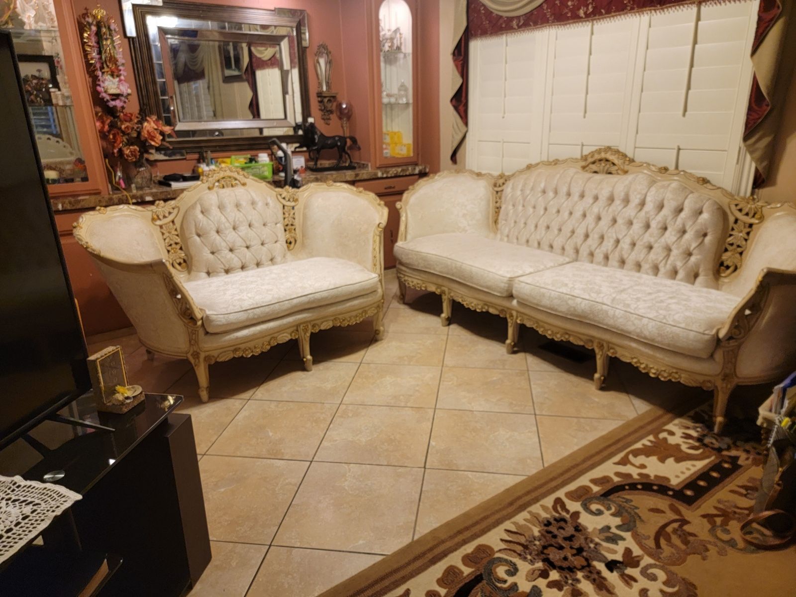 Carved Wood Antique Couch And Love Seat Couches Furniture Set