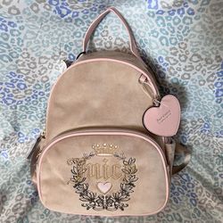 New Pink Tan Juicy Couture Backpack Purse Bag Velour Vintage Style