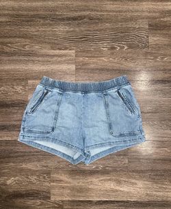 Aerie Blue Denim Women's Casual Shorts XL Relaxed Fit Elastic Waist Pockets