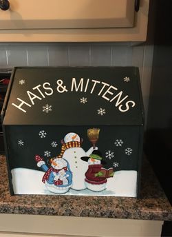 Wooden painted hats and mittens storage box
