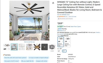 72" Ceiling Fan - Brass - Walnut