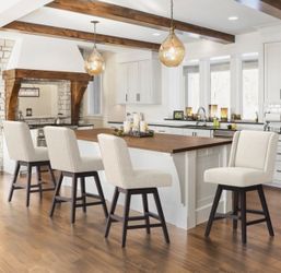Set Of 4 LUE BONA 26 Inch Counter Height Bar Stools, Faux Leather Upholstered Barstools, Barstool with Back, Comfortable Bar Chairs, Modern Counter St