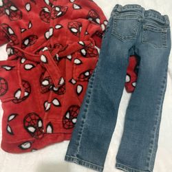 Spiderman Robe & Old Navy Karate Skinny Jeans size 4t