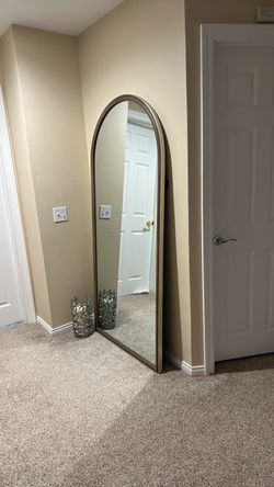 Full-Length Arched Floor Mirror Gold Frame