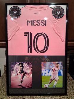 LIONEL MESSI OF THE MIAMI INTERNACIONAL SOCCER TEAM, BRANDED,AUTHENTIC FRAMED JERSEY.