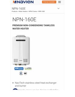 Navien Tankless Water Heater 160 E