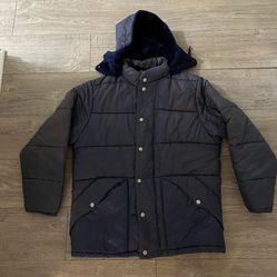 Men’s Vintage Sears Best Outerwear Puffer Insulated Detach Hooded Jacket Blue L