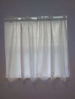 White Battenburg Cafe Curtains with Lace Trim